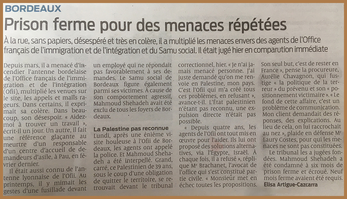 Prison ferme pour menaces répétées - Cabinet J Plouton