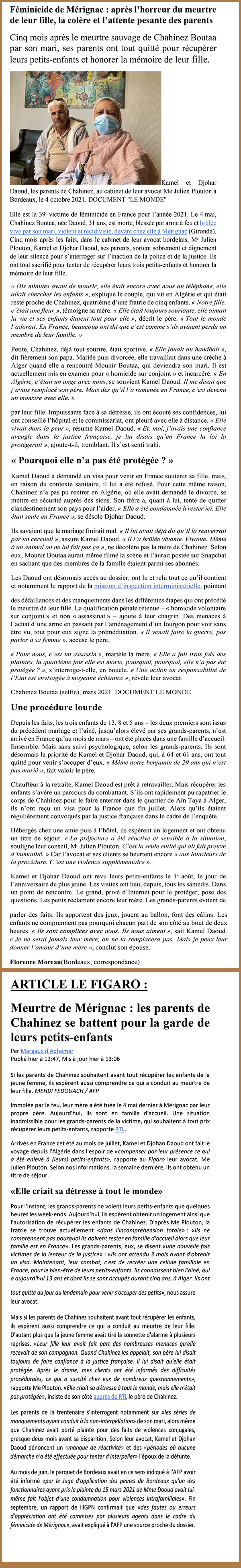 Article féminicide Mérignac - Cabinet J Plouton